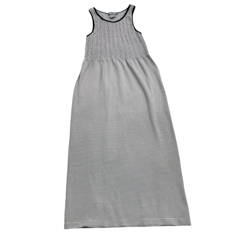 Sleeveless Striped Midi Dress Smocked Bodice L/XL Black and White LARK + GREY - Picture 1 of 7